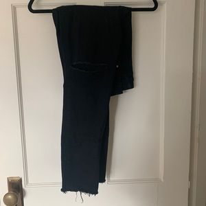 high rise frayed hem destroyed knee jeans